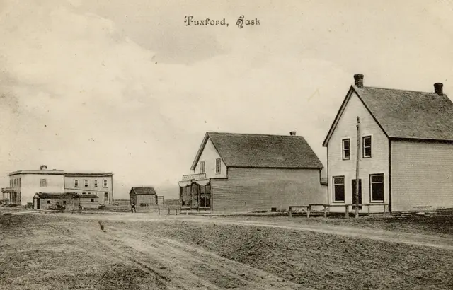 Early street scene with wooden buildings